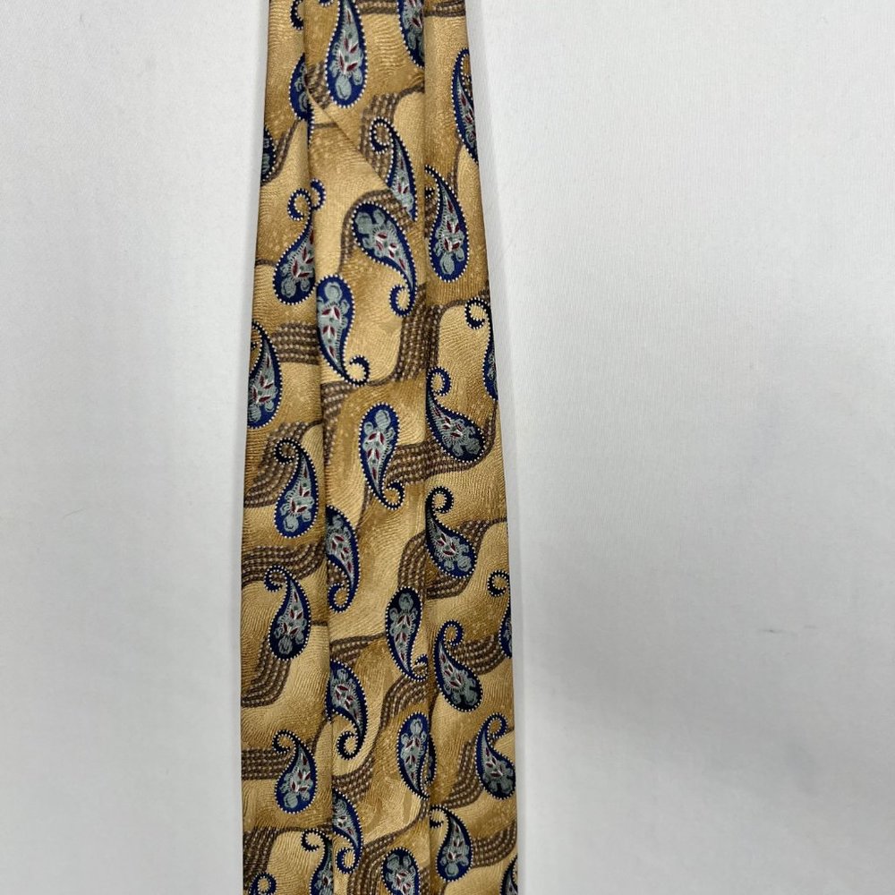 Bill Blass Black Label Men’s Tie Necktie 4” Silk Gold & Blue Paisley - Picture 6 of 10